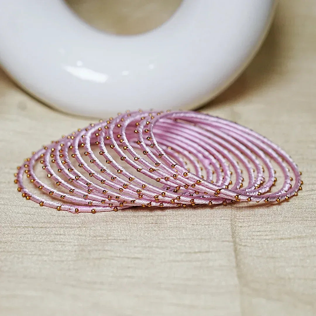 Metal Base with Premium Thread Work Bangles for Women & Girls (Pack of 12 Bangle) - The Golden Cascade